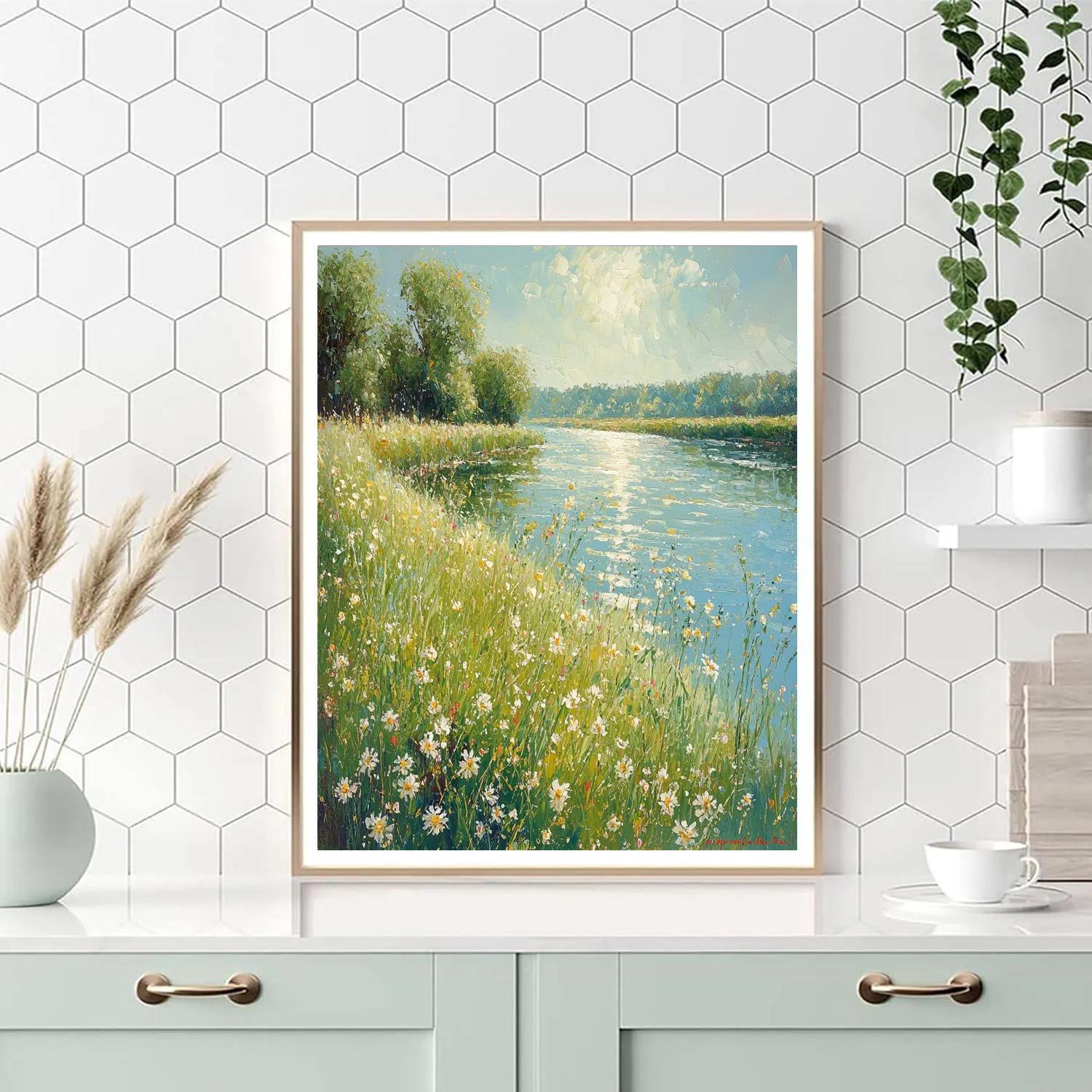 Claude Monet Inspired Riverbank In Summer Breeze paint by color