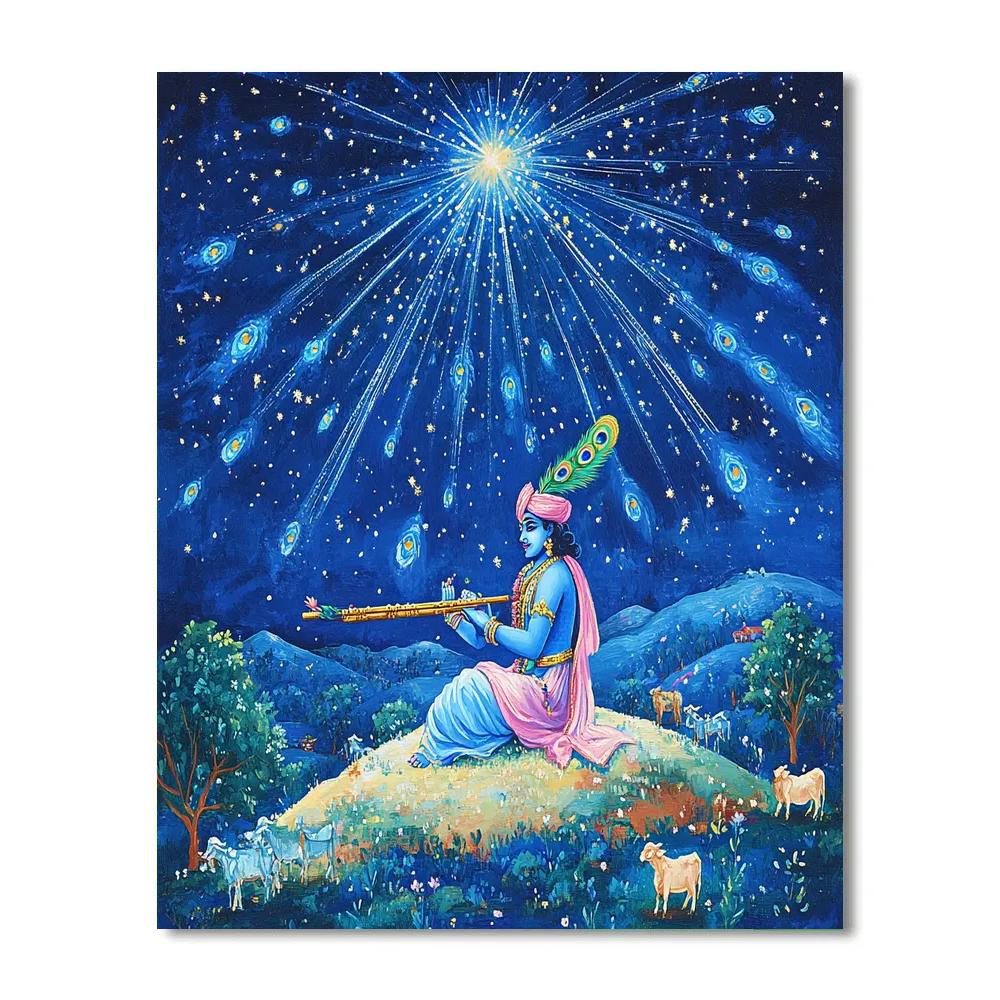 Krishna Flute Echoes In A Meteor Shower paint by number