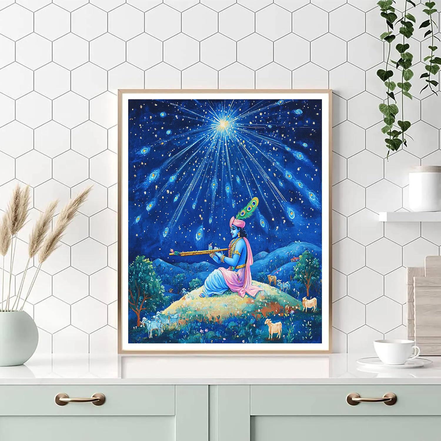 Krishna Flute Echoes In A Meteor Shower paint by number