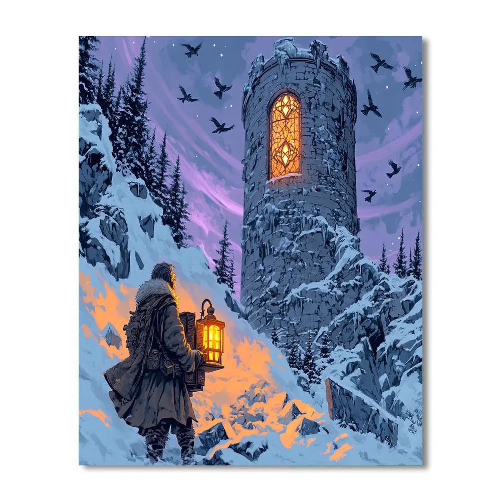 Winter Library Ruins With Castle Heartlight Paint by numbers art