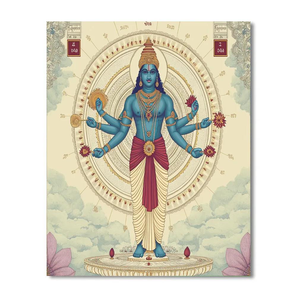 Vishnu Holding The Four Directions Compass Number painting