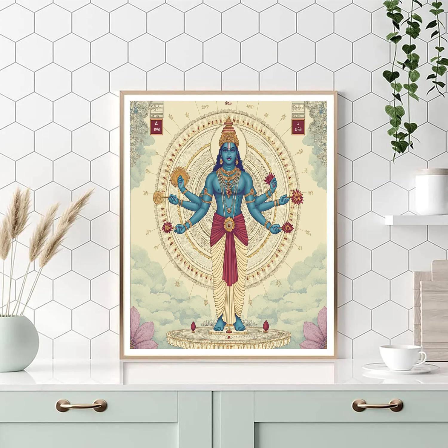 Vishnu Holding The Four Directions Compass Number painting