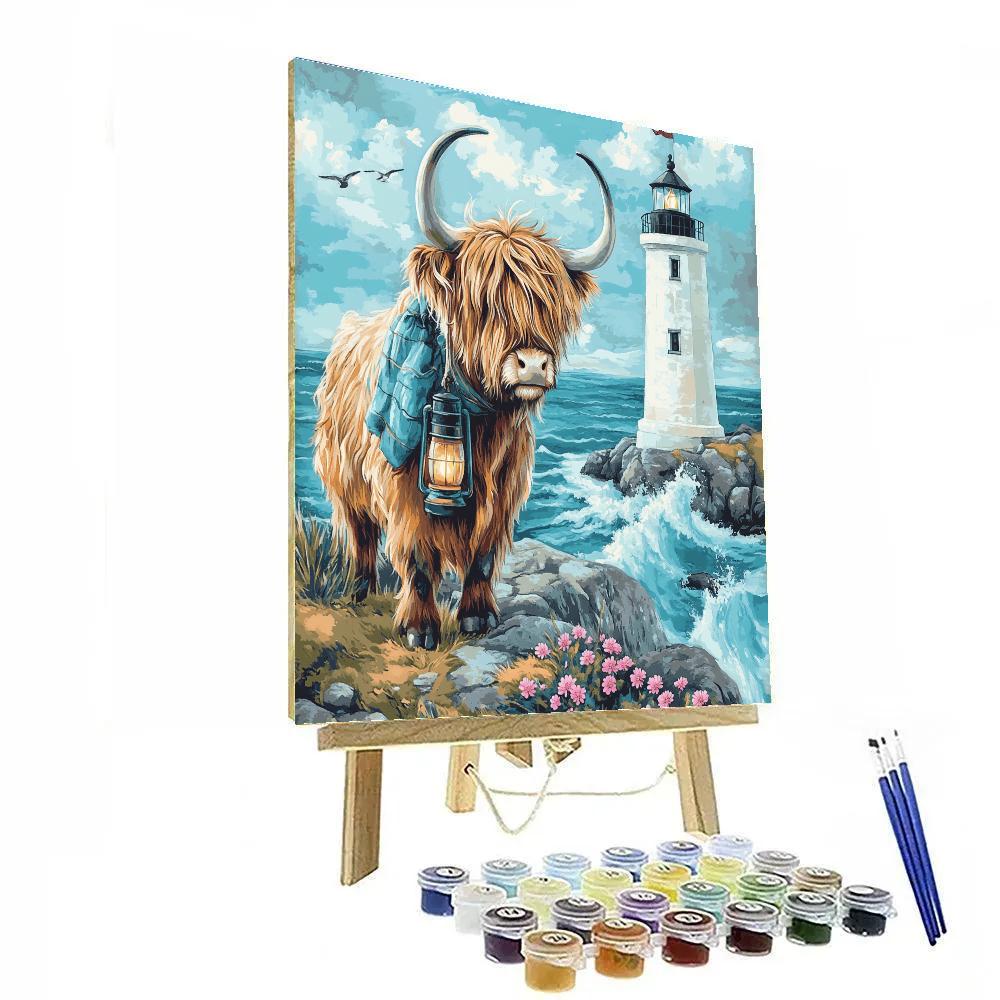 Highland Cow Lighthouse Keeper Paint by numbers art