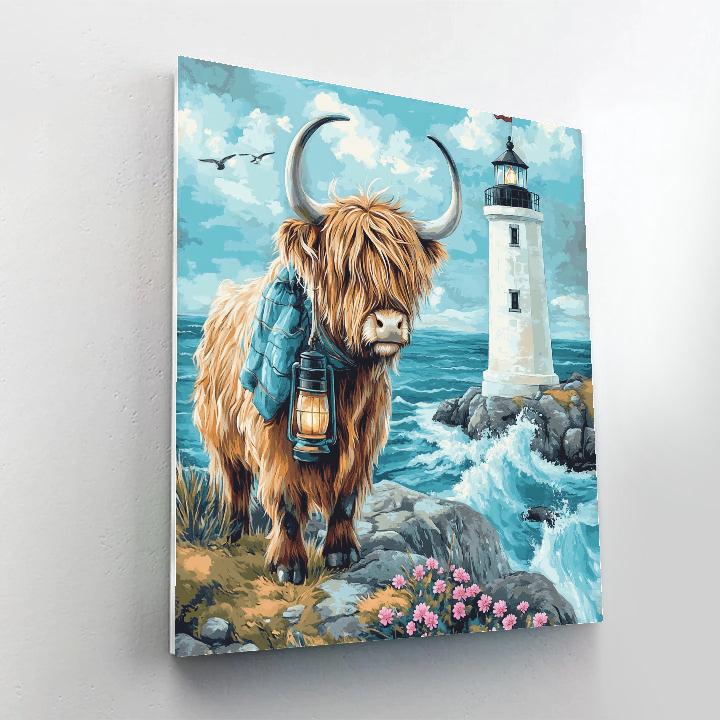 Highland Cow Lighthouse Keeper Paint by numbers art