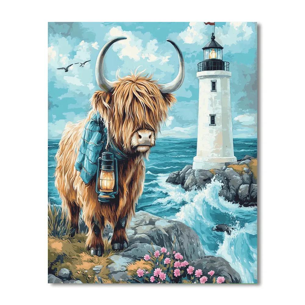 Highland Cow Lighthouse Keeper Paint by numbers art