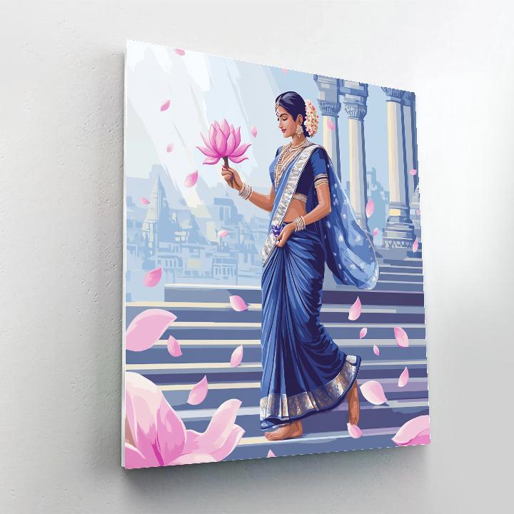 Parvati With Lotus Rain Over City Steps Paint by numbers kits