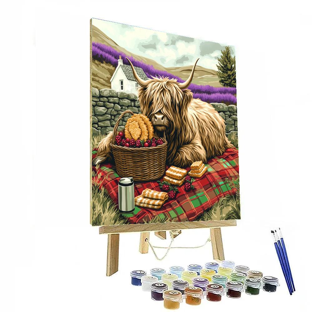 Tartan Picnic With Highland Cow DIY paint by numbers