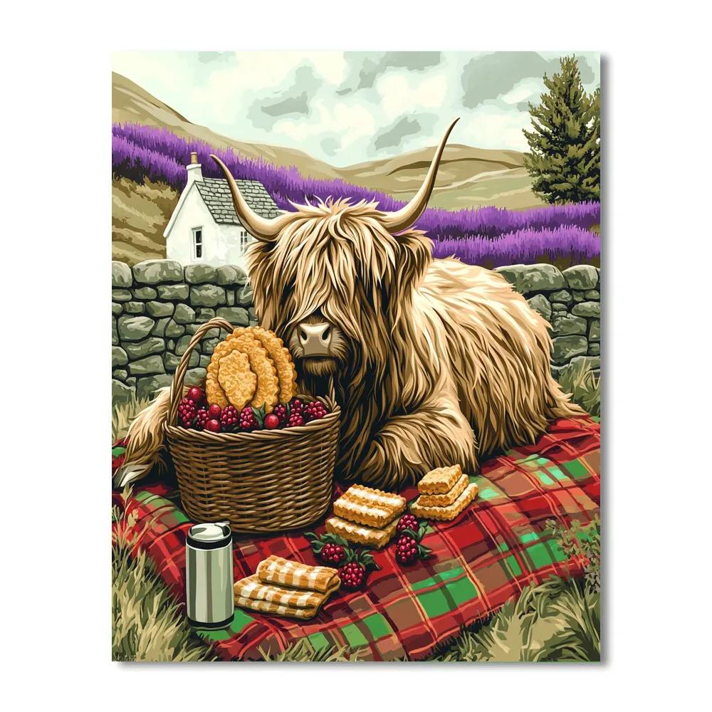 Tartan Picnic With Highland Cow DIY paint by numbers
