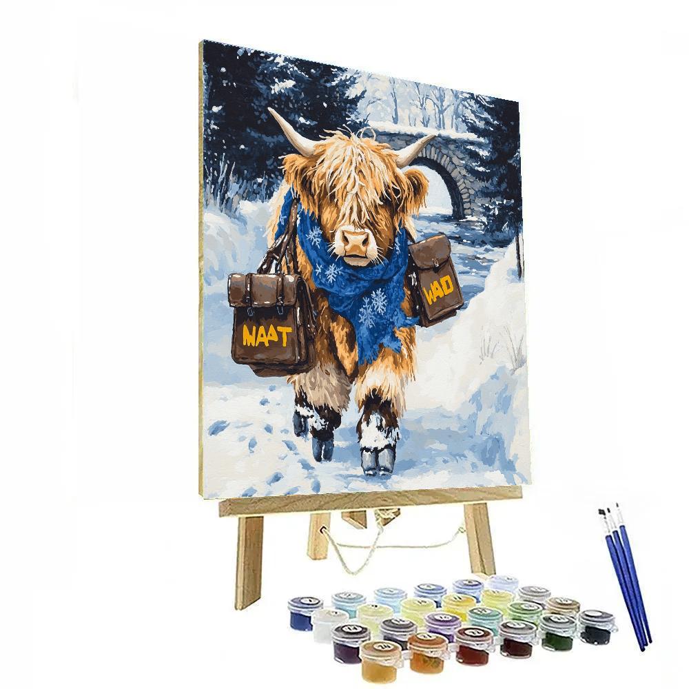 Highland Cow In Winter Mail Run painting number kit