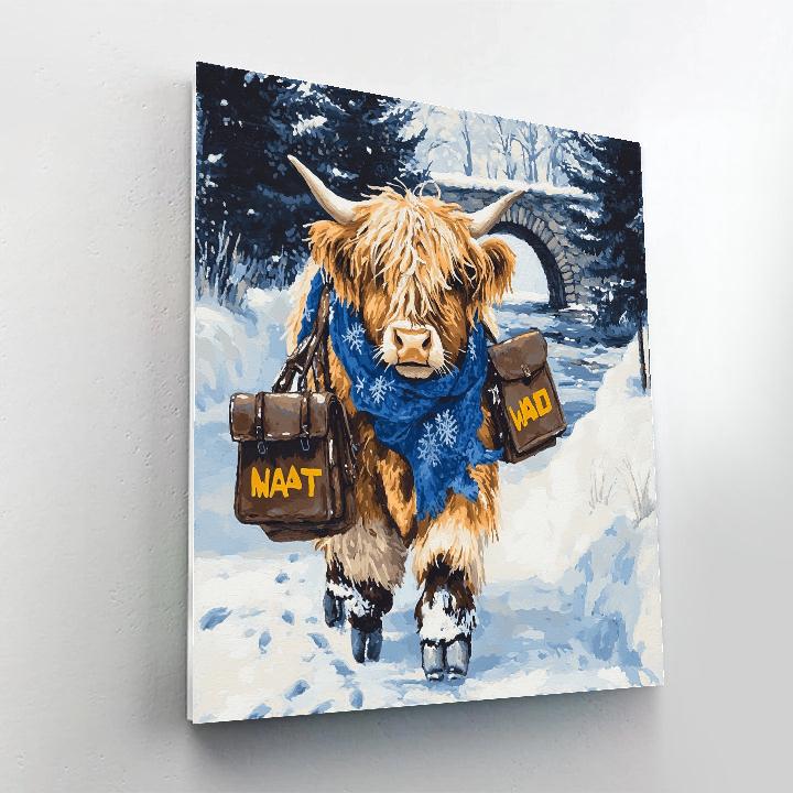 Highland Cow In Winter Mail Run painting number kit