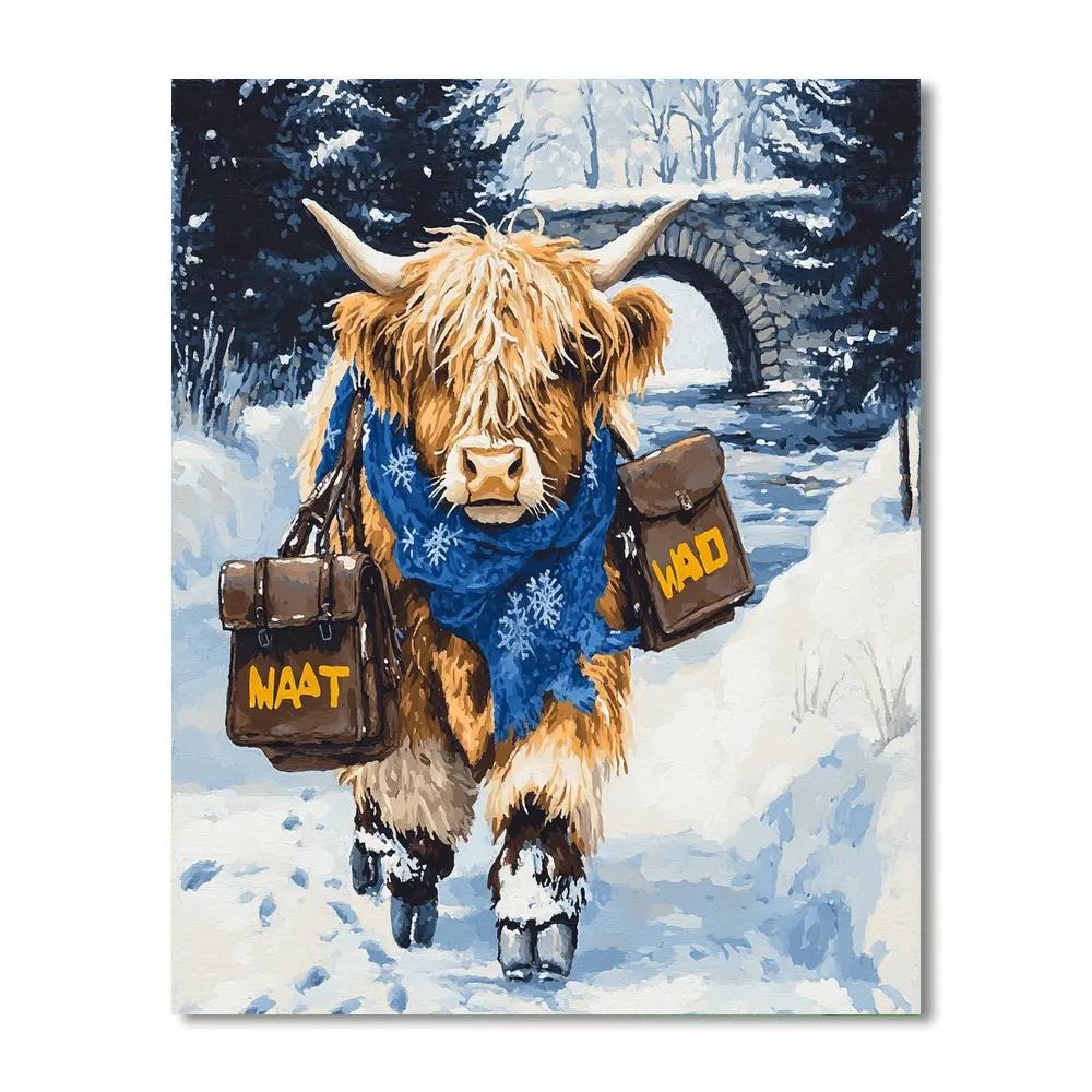 Highland Cow In Winter Mail Run painting number kit