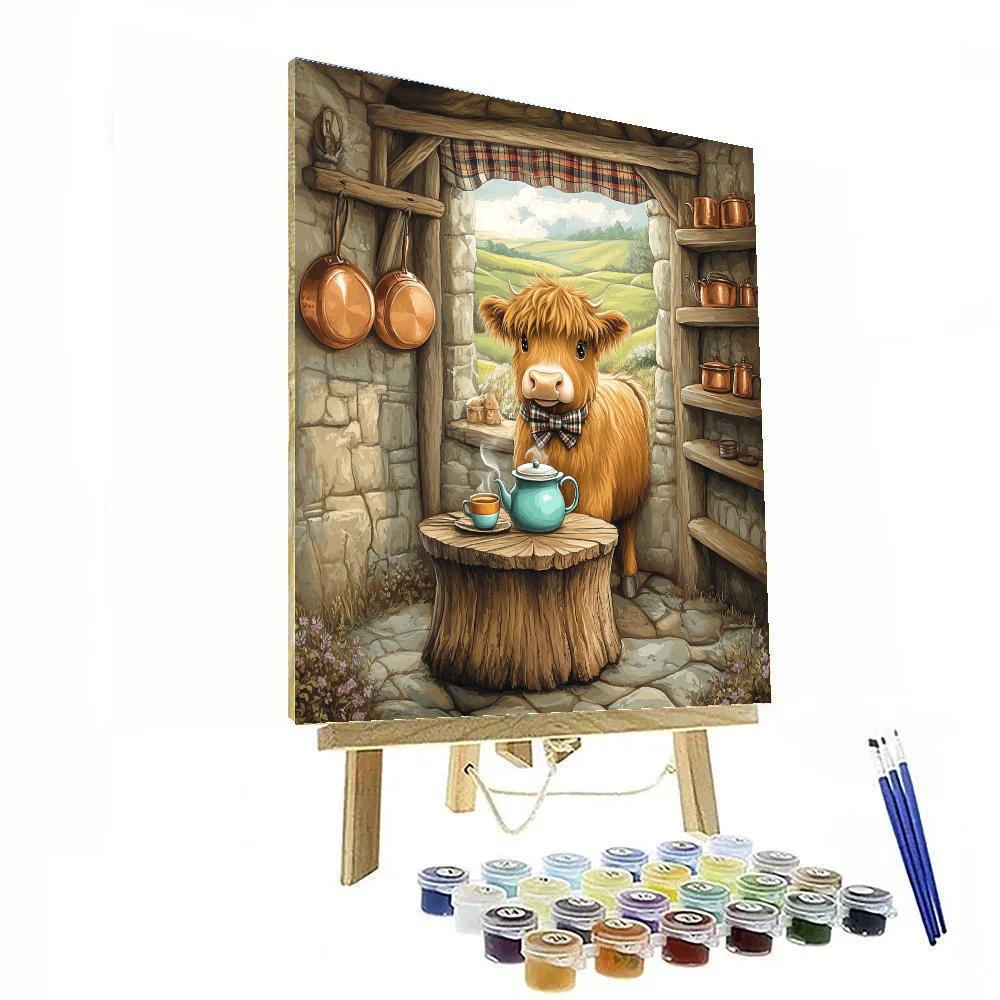 Highland Cow Tea Room Host Numbered painting kits