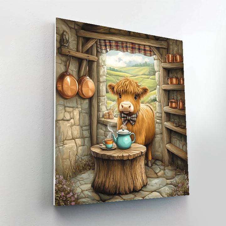 Highland Cow Tea Room Host Numbered painting kits