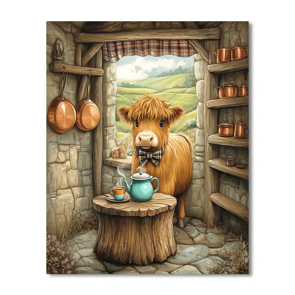 Highland Cow Tea Room Host Numbered painting kits