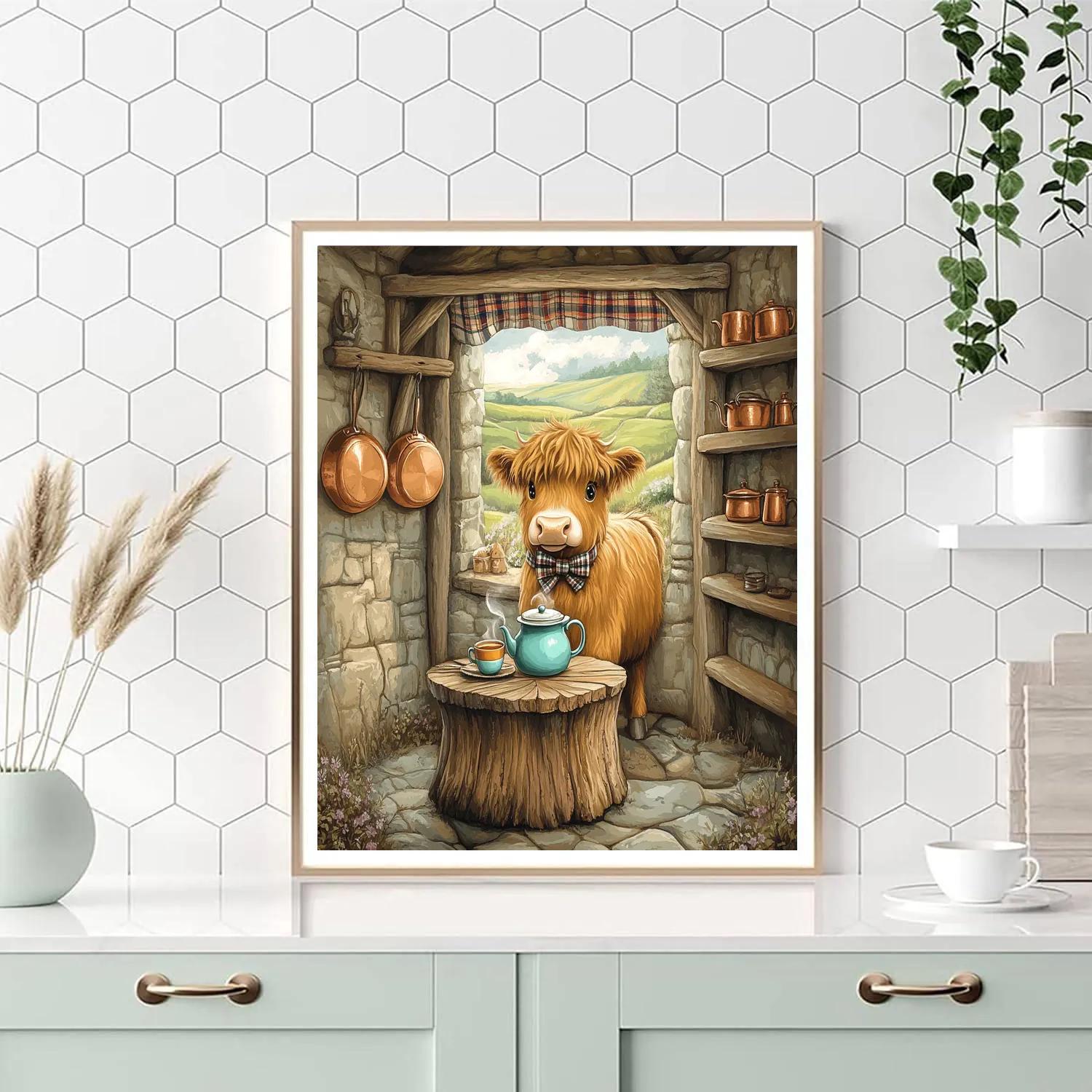 Highland Cow Tea Room Host Numbered painting kits