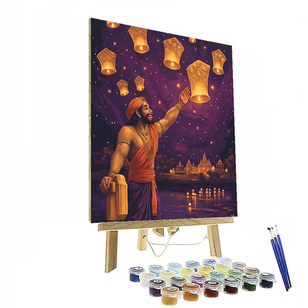 Sky Lantern Release With Hanuman At Twilight painting number kit