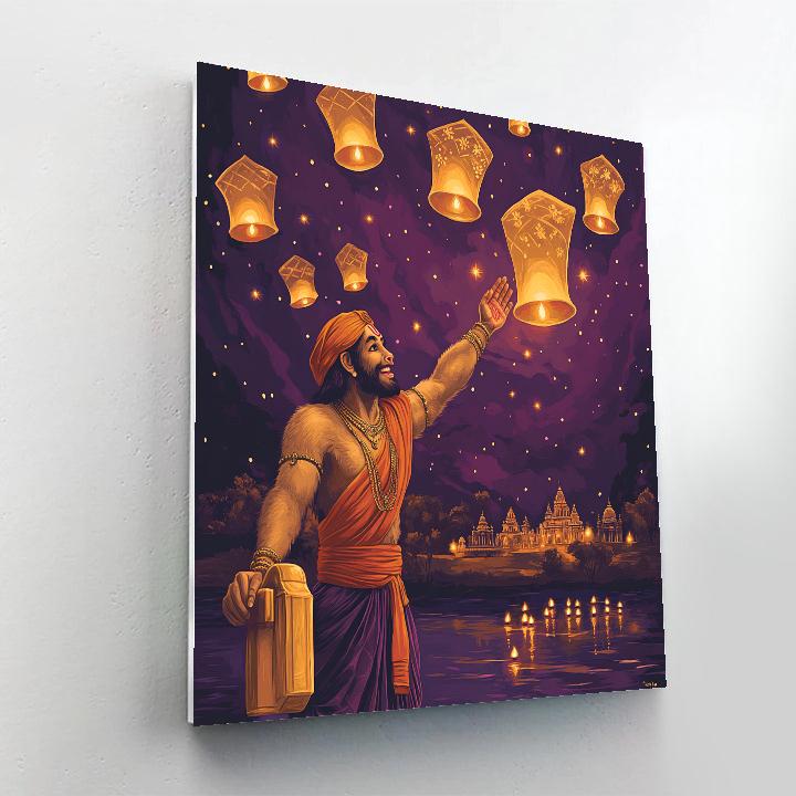 Sky Lantern Release With Hanuman At Twilight painting number kit