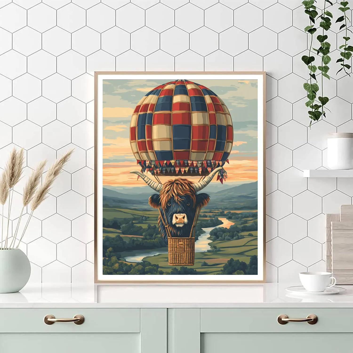 Highland Cow Balloon Festival Drift paint by number