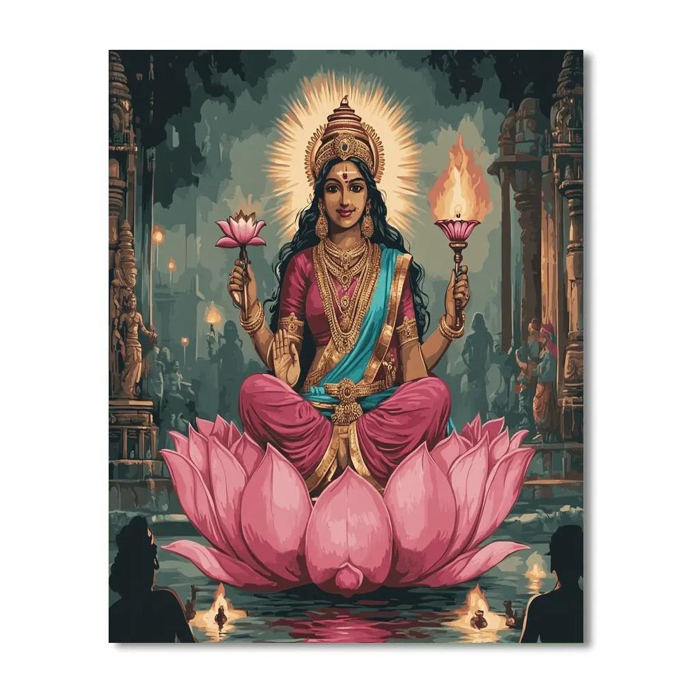 Parvati On The Lotus Throne, Evening Aarti paint by color