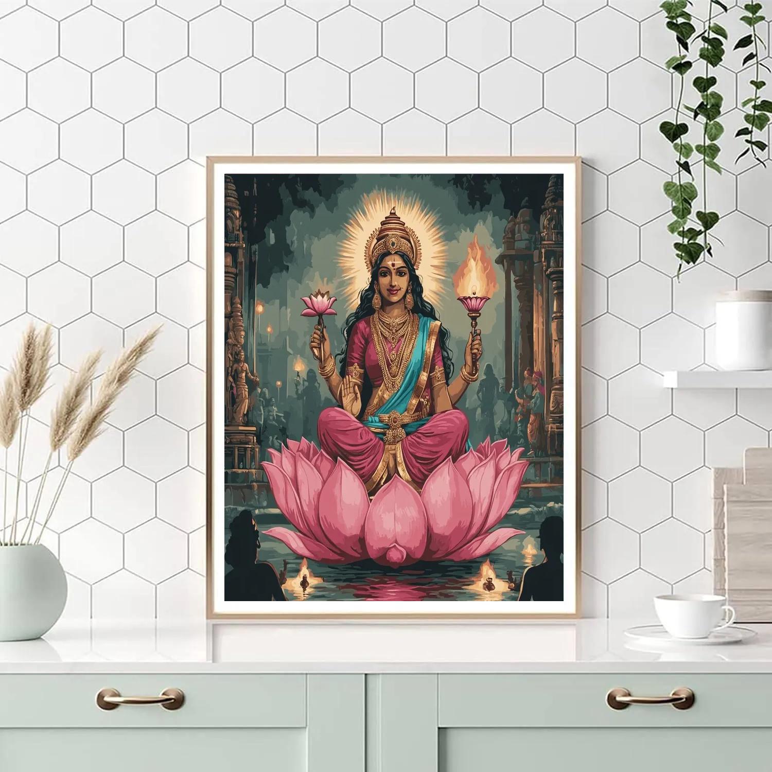Parvati On The Lotus Throne, Evening Aarti paint by color