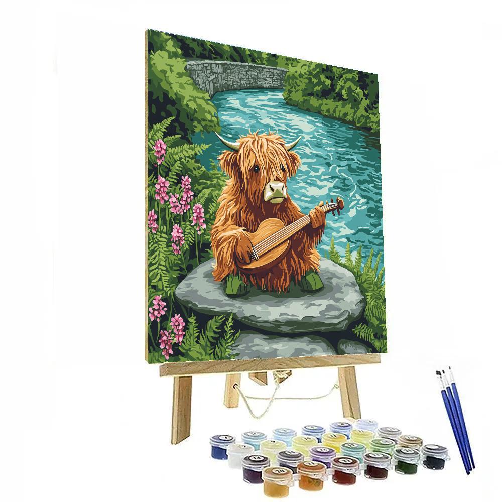 Highland Cow Riverstone Musician Number painting