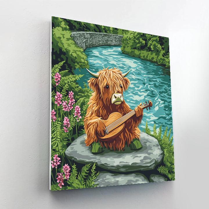 Highland Cow Riverstone Musician Number painting