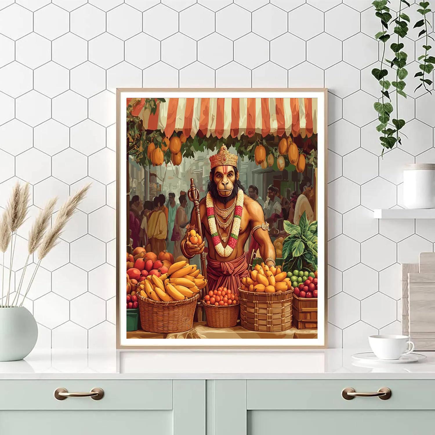 Hanuman Market Stall Of Sacred Fruits Paint by numbers art