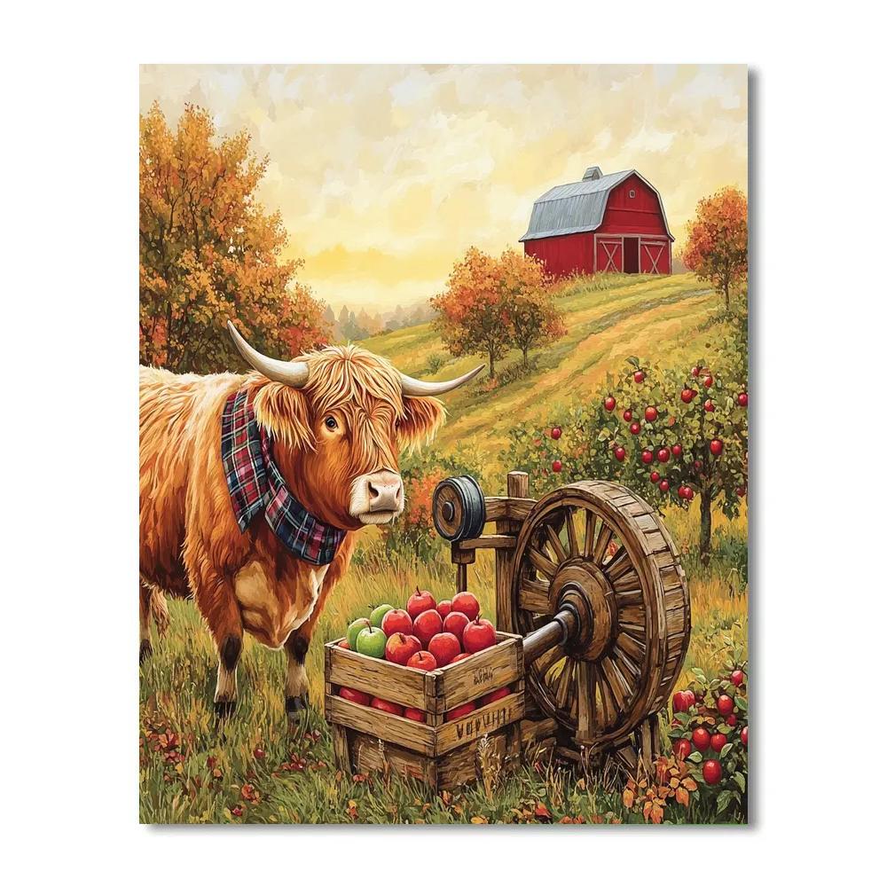 Highland Cow Orchard Cider Press Painting by numbers kit