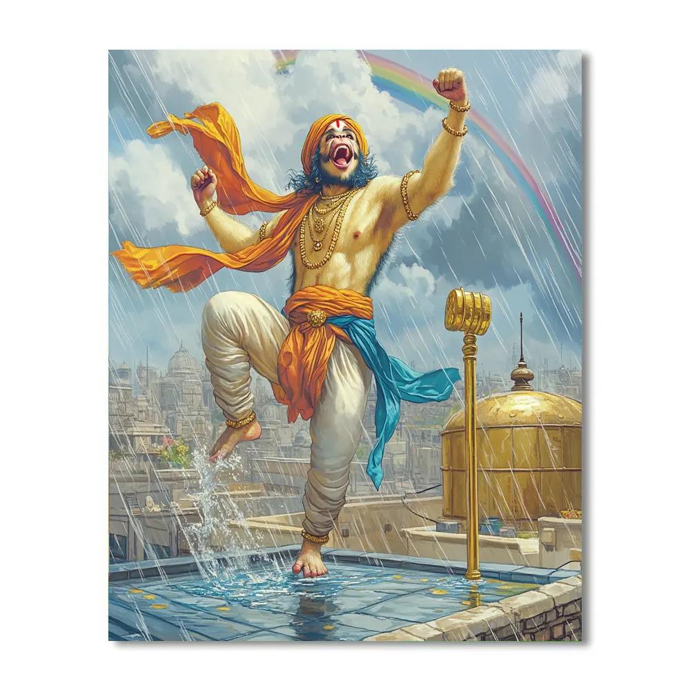 Rooftop Rain Dance, Hanuman Style Painting by numbers kit