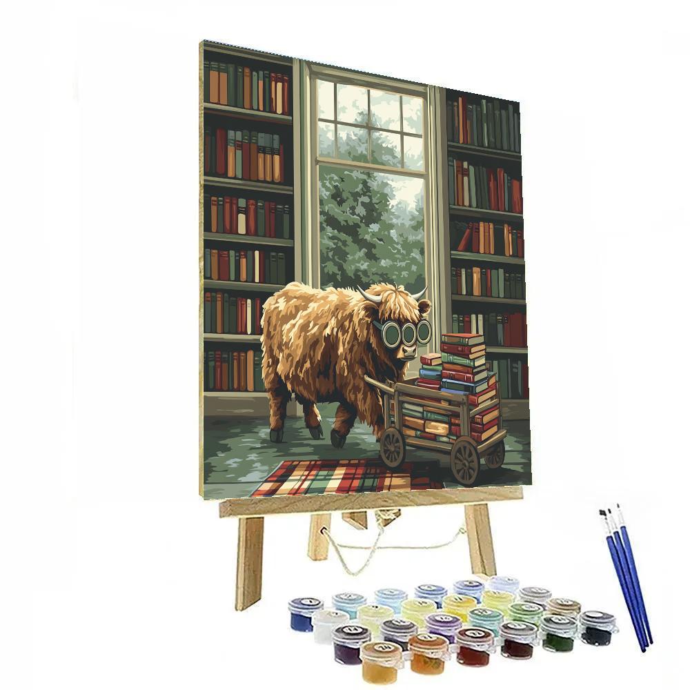 Highland Cow Library Cart Helper Numbered painting kits