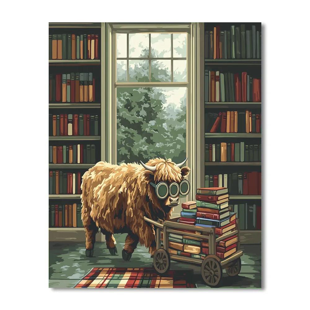 Highland Cow Library Cart Helper Numbered painting kits