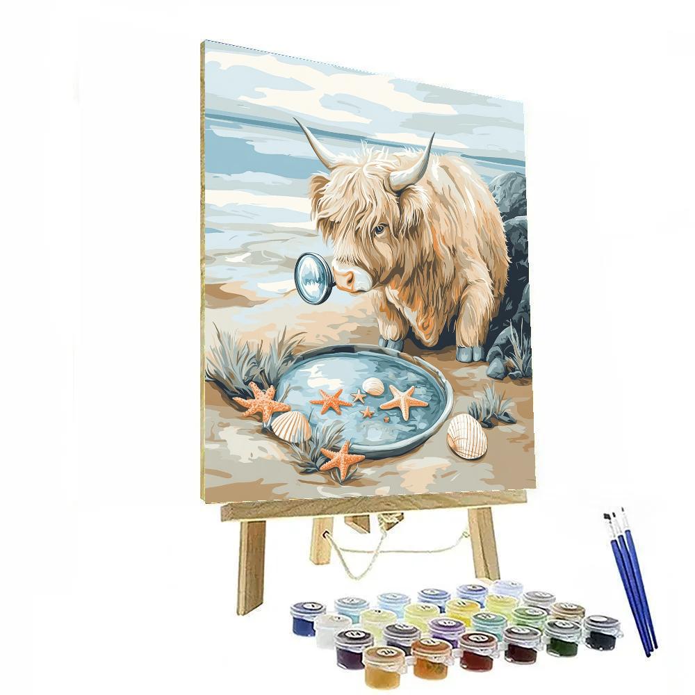 Highland Cow Seaside Rockpool Explorer Number painting
