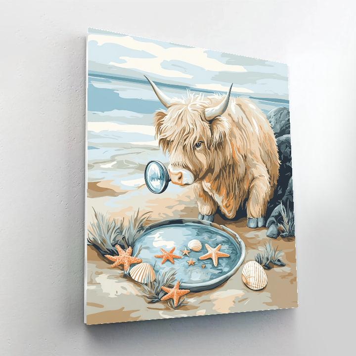 Highland Cow Seaside Rockpool Explorer Number painting