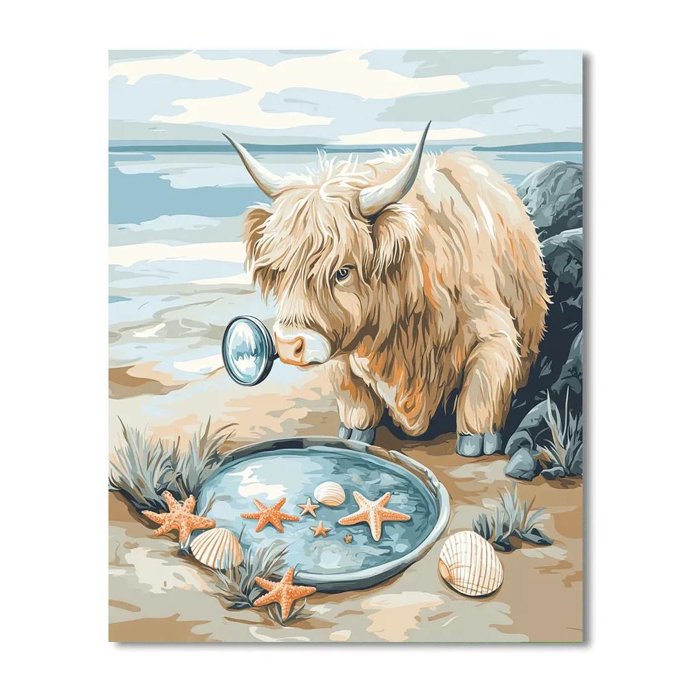 Highland Cow Seaside Rockpool Explorer Number painting