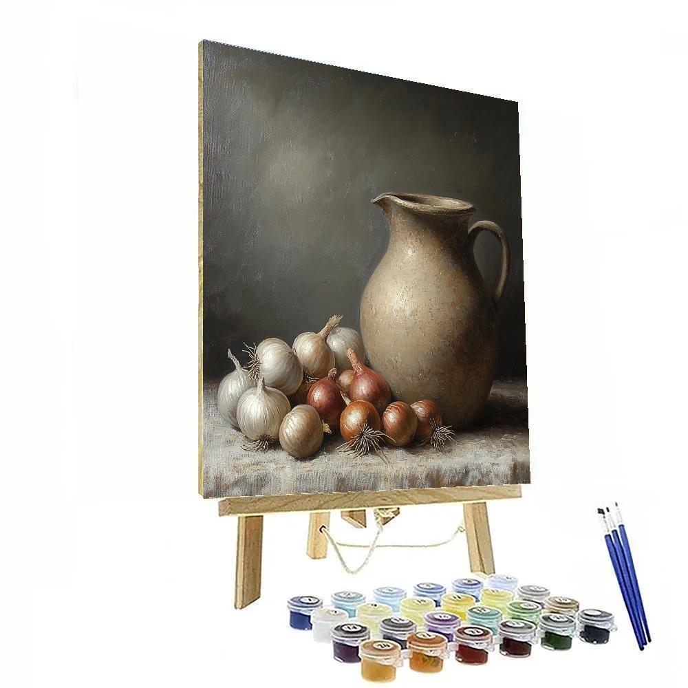 Diego Velázquez Inspired Market Still Life Of Root Vegetables And Stoneware Shadows Number painting