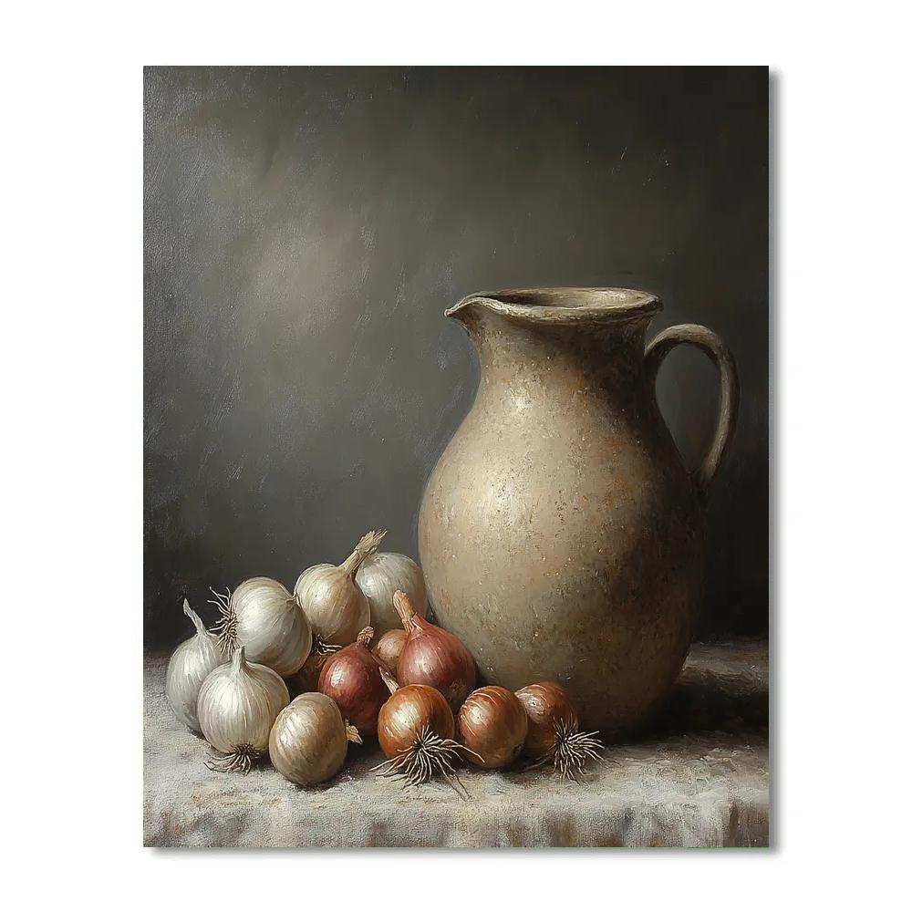 Diego Velázquez Inspired Market Still Life Of Root Vegetables And Stoneware Shadows Number painting