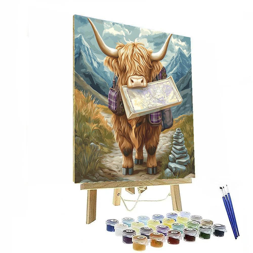 Highland Cow Mountain Map Reader painting number kit