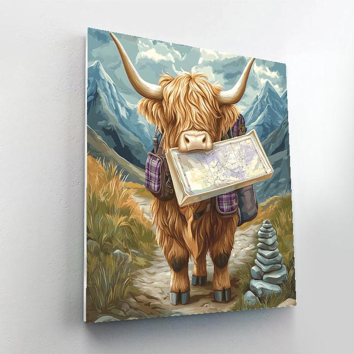 Highland Cow Mountain Map Reader painting number kit
