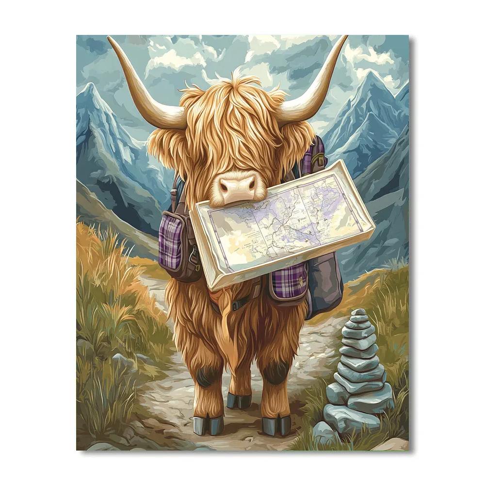 Highland Cow Mountain Map Reader painting number kit