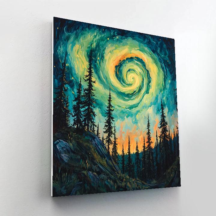 Edvard Munch Inspired Aurora Spiral Above A Whispering Pine Ridge DIY paint by numbers