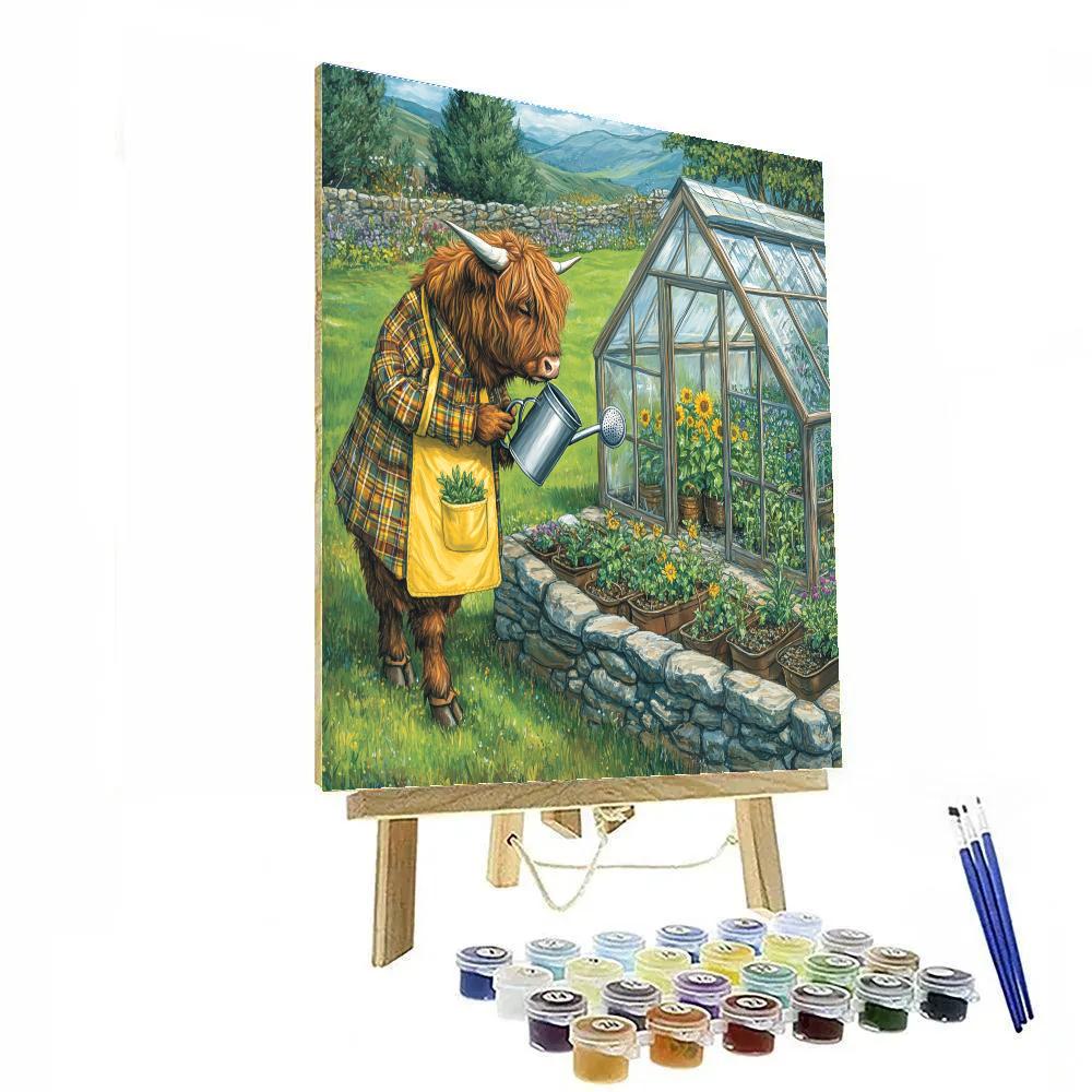 Highland Cow Garden Greenhouse Caretaker Painting by numbers kit