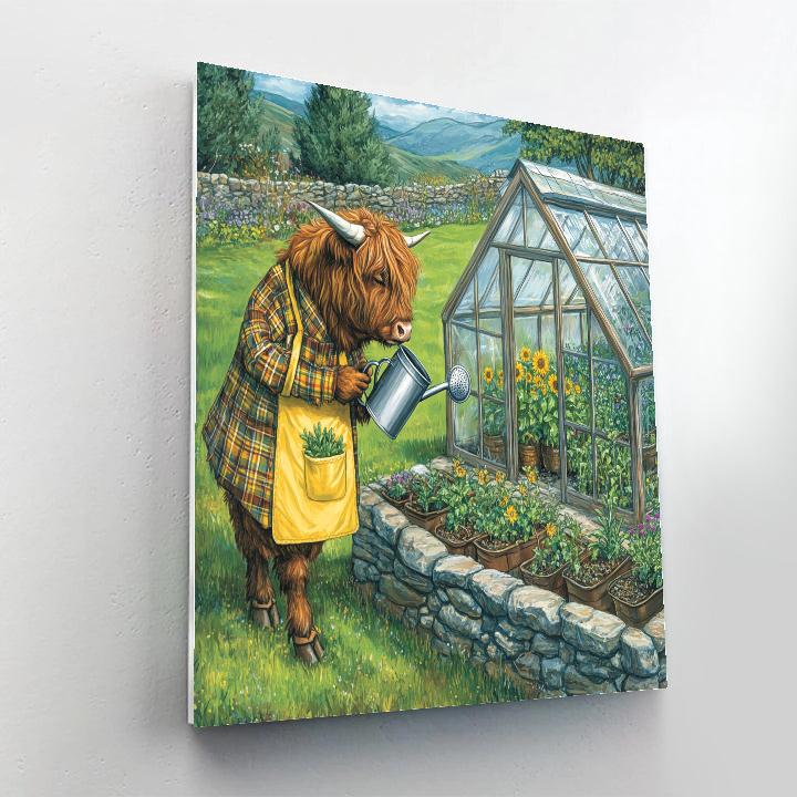 Highland Cow Garden Greenhouse Caretaker Painting by numbers kit
