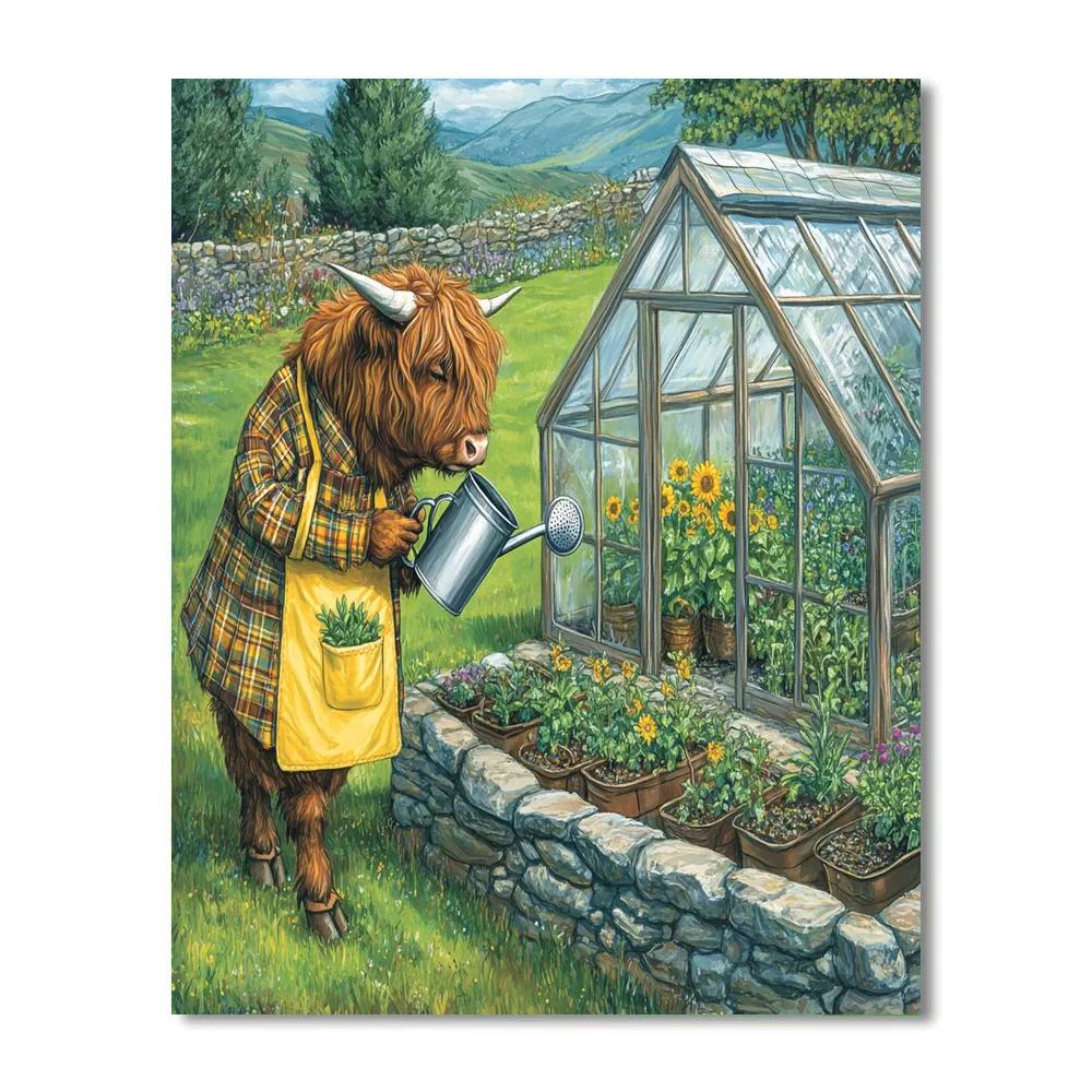 Highland Cow Garden Greenhouse Caretaker Painting by numbers kit