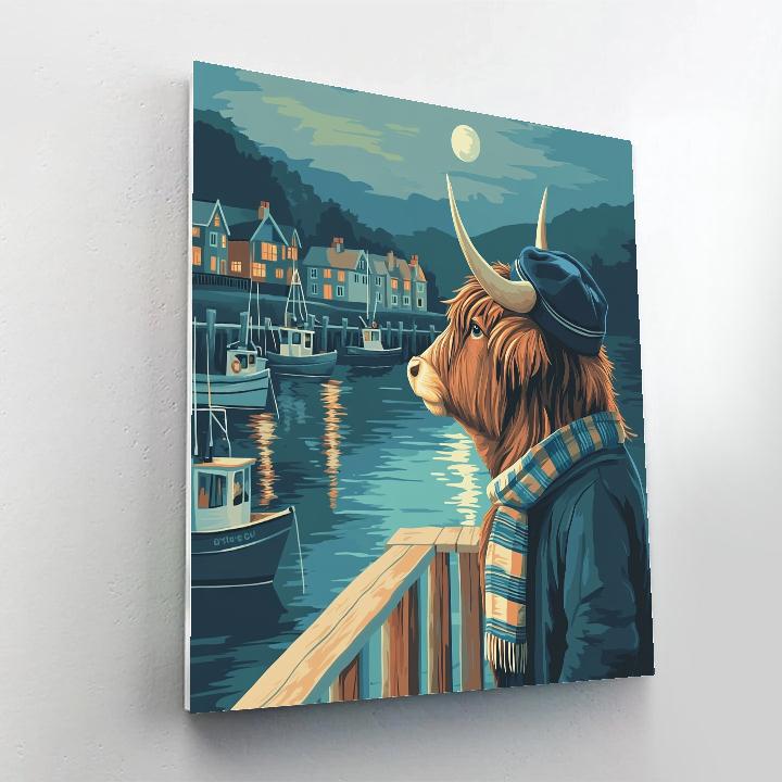 Harbor Night Watch, Highland Cow Numbered painting kits