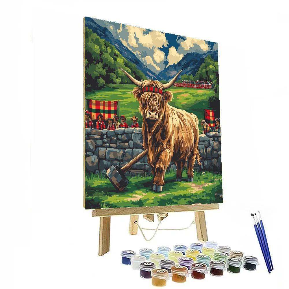 Highland Cow Highland Games Hammer Time Painting by numbers kit