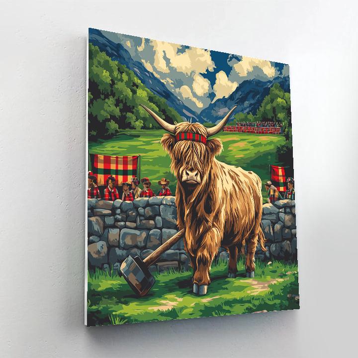 Highland Cow Highland Games Hammer Time Painting by numbers kit