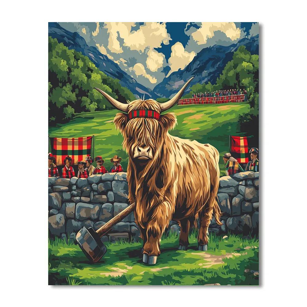 Highland Cow Highland Games Hammer Time Painting by numbers kit