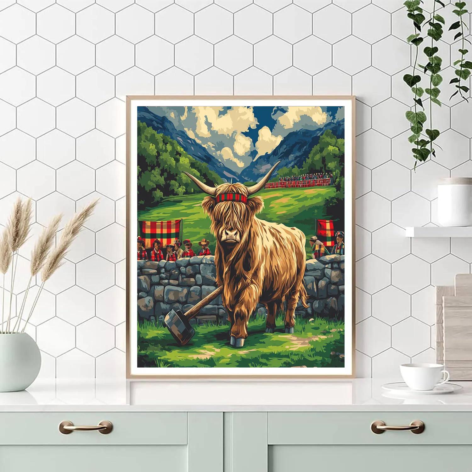 Highland Cow Highland Games Hammer Time Painting by numbers kit