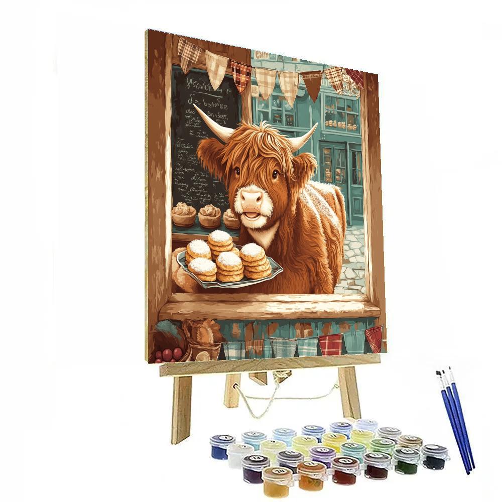 Highland Cow Bakery Window Display paint by number