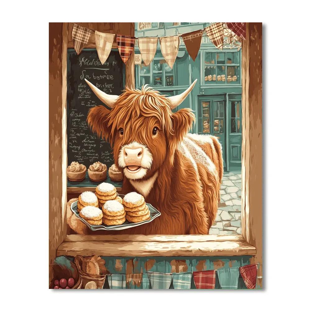 Highland Cow Bakery Window Display paint by number